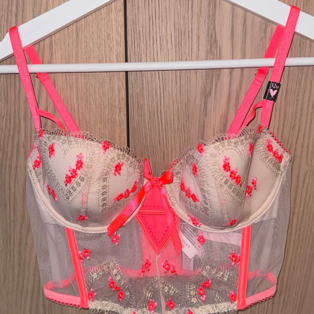 Victoria's Secret Neon Pink Embroidered Bustier